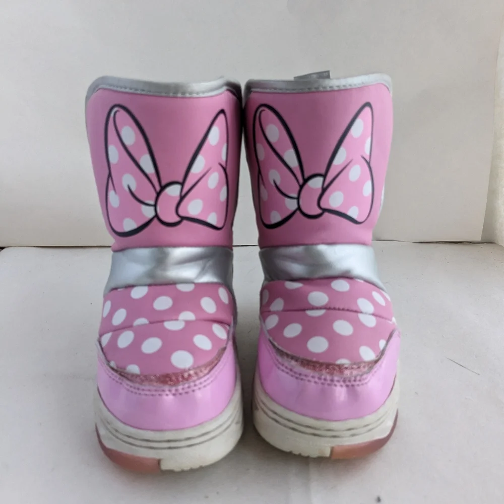 Minnie Mouse Disney Pink Bow Light Up Kids Chilly Winter Snow Boots Sz 7/8